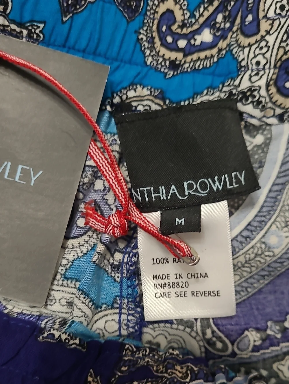 NWT Cynthia Rowley Blue Colorful Paisley Wide Leg Pullon Pants size Medium
